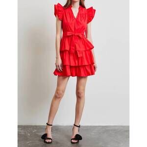 NEW HEYSON cherry on top poplin ruffle dress in red